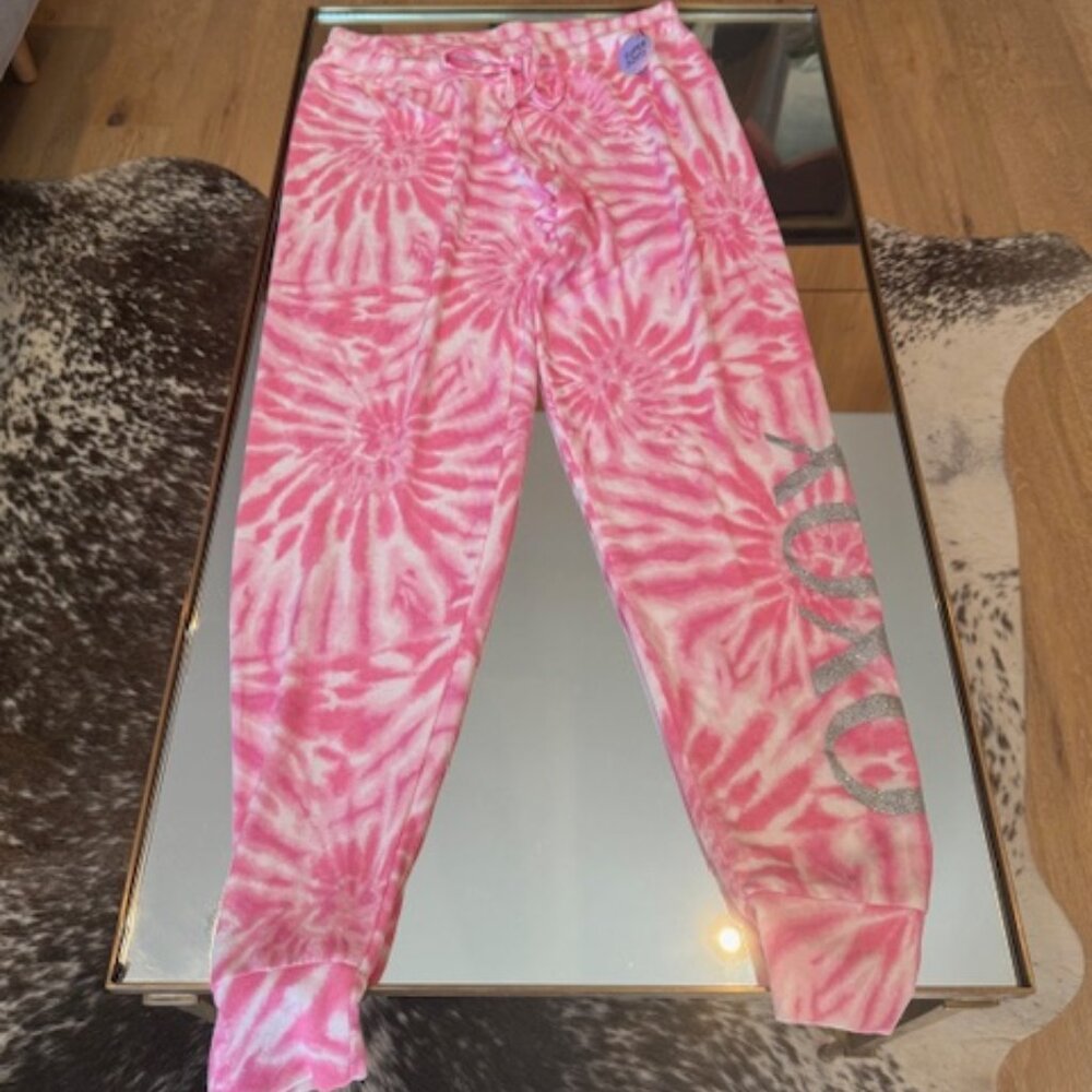 NWT XOXO Women's Pink Tie-Dye Fleece Joggers - Size S